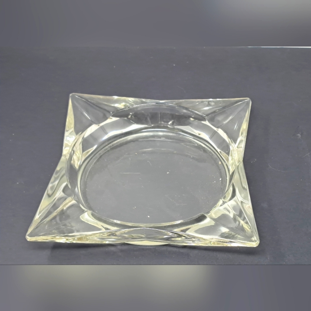 Vintage Clear Glass Square Ashtray